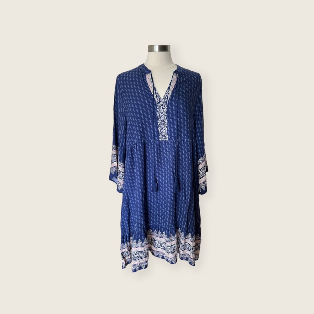 Suzanne Betro Notch Neck Empire Tier Dress Blue Sz XL